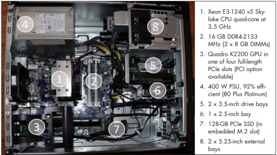 Our Z240 review unit: chassis, internals and configuration. (Source: Jon Peddie Research)