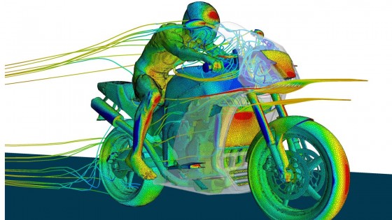 Motorcycle and rider aerodynamics simulation with CD-Adapco STAR-CCM+ showing the aerodynamic penalty from having the rider exposed to the airflow. (Source: CD-Adapco)