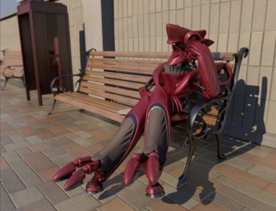 A shiny but very tired alien waits for the bus in Barcelona. (Source: Imagination Technologies)