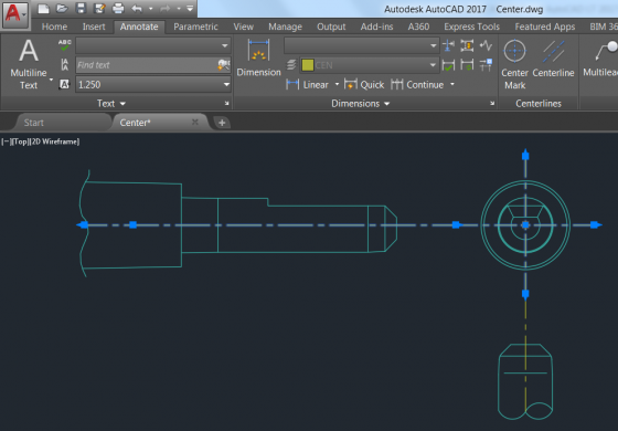 AutoCAD 2017 simplifies editing of centerlines and center marks. (Source: Autodesk)