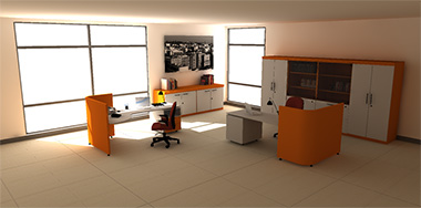 Office lighting study shows the impact of combining real-time global illumination technology with a pre-process light baking solution. (Source: Redway3D)