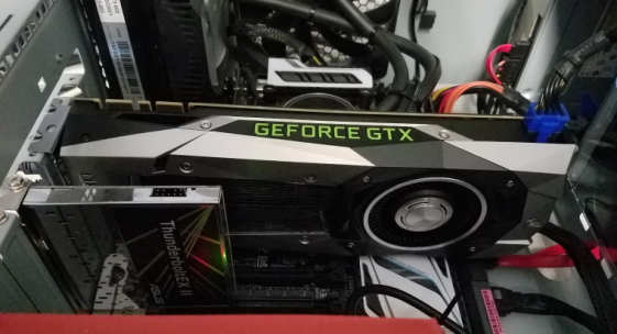 The Nvidia GTX 1080 is a quiet-running, full-size add-in graphics board, and only uses one 8-pin power connector. (Source: Jon Peddie Research)