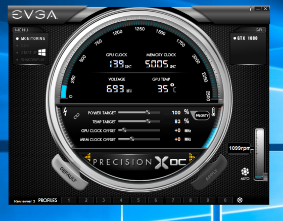 The basic panel shows the GPU’s clock speed with the blue bar on the edge. In addition to giving you visibility is all parts of the GPU, you can also adjust most of the parts. (JPR)