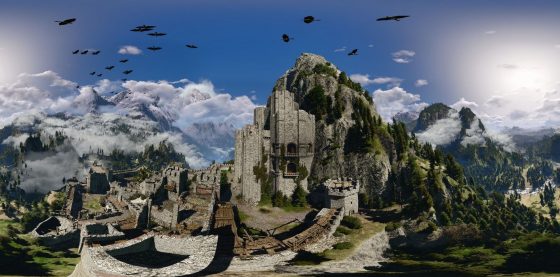 A 360 wrap-around view of the mountain tower in Witcher (Source: Nvidia)