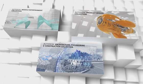There are no physical boxes when you sell software via subscription, but Marketing needs something to show anyway. We are sure these faux boxes were created with Autodesk software. (Source: Autodesk)