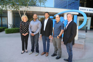 Intel’s Diane Bryant with Nervana’s co-founders Naveen Rao, Arjun Bansal, Amir Khosrowshaki and Intel vice president Jason Waxman. (Source: Intel)