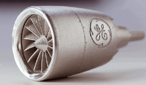 GE engineers produced this model of a GEnx jet engine using an advanced 3D printing technique called direct metal laser melting. This additive manufacturing method is producing a growing list of parts for numerous industries, making stronger components with less material waste that are impossible to create using traditional techniques. (Source: GE)