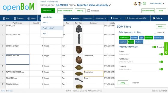 The new edition to OpenBOM extends its cloud-based features to include better synchronization with CAD and better inventory management functions. (Source: Newman Cloud)